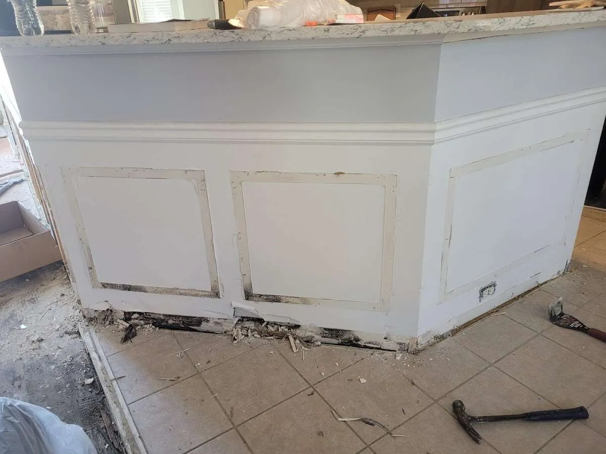 Water damage and mold on kitchen during Sewage Cleanup & Sanitation in Mount Pleasant